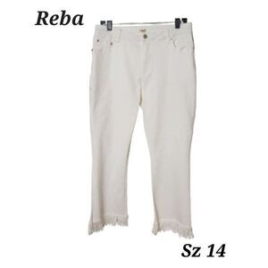 White Reba Lupita High Rise Crop Skinny Jeans With Fringe Hem Size 14 NWT